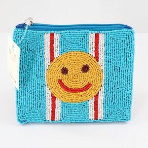 KAYLEE Colorful Happy Face Beaded Coin Purse/Cosmetic Bag NWT Made in India